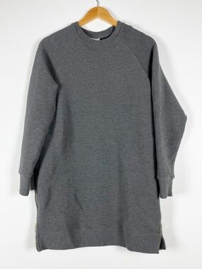 Varley Albret Mock Neck Cotton Ribbed Knit Stretch Pullover Mini Dress Charcoal